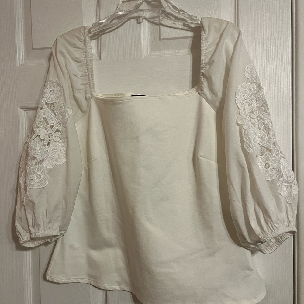 Boston Proper White Boxy 3/4 Sleeve Blouse